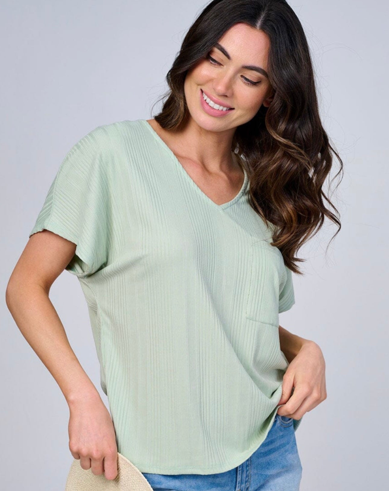 Kayla Sage Ribbed Blouse