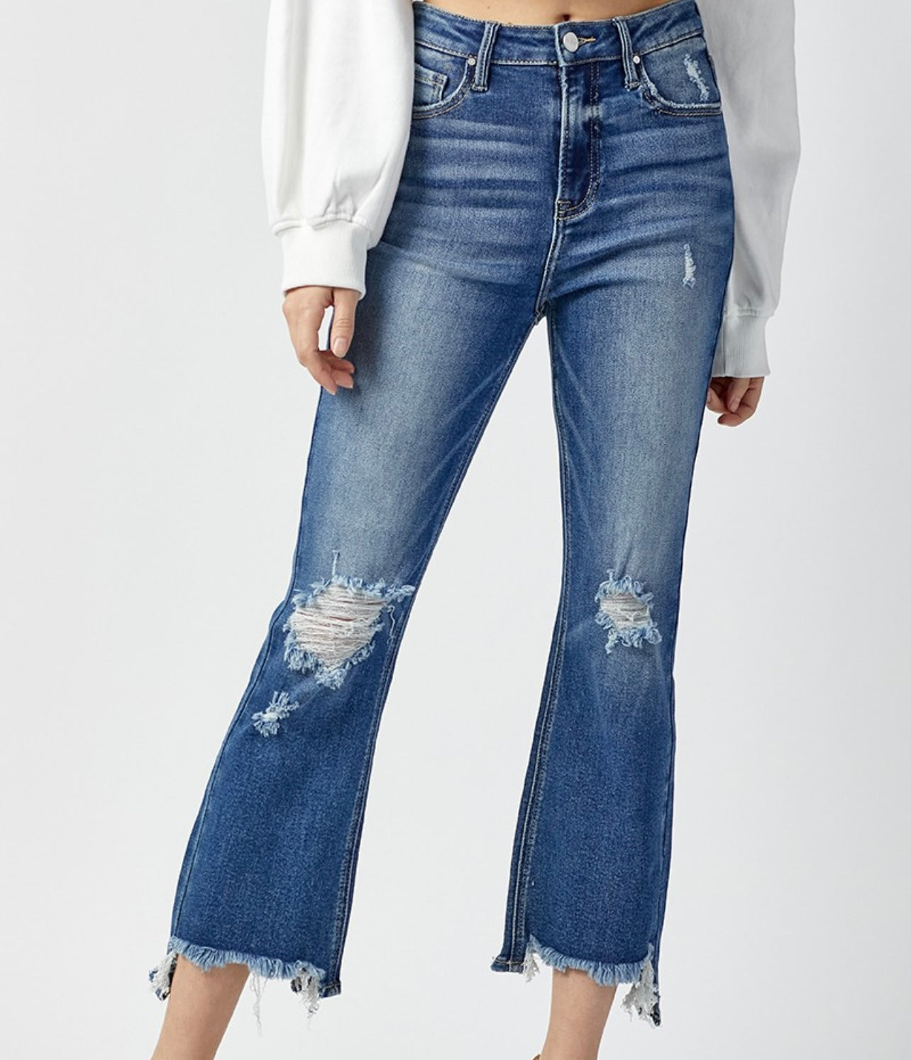 Risen Crop High Rise Raw Hem Jeans