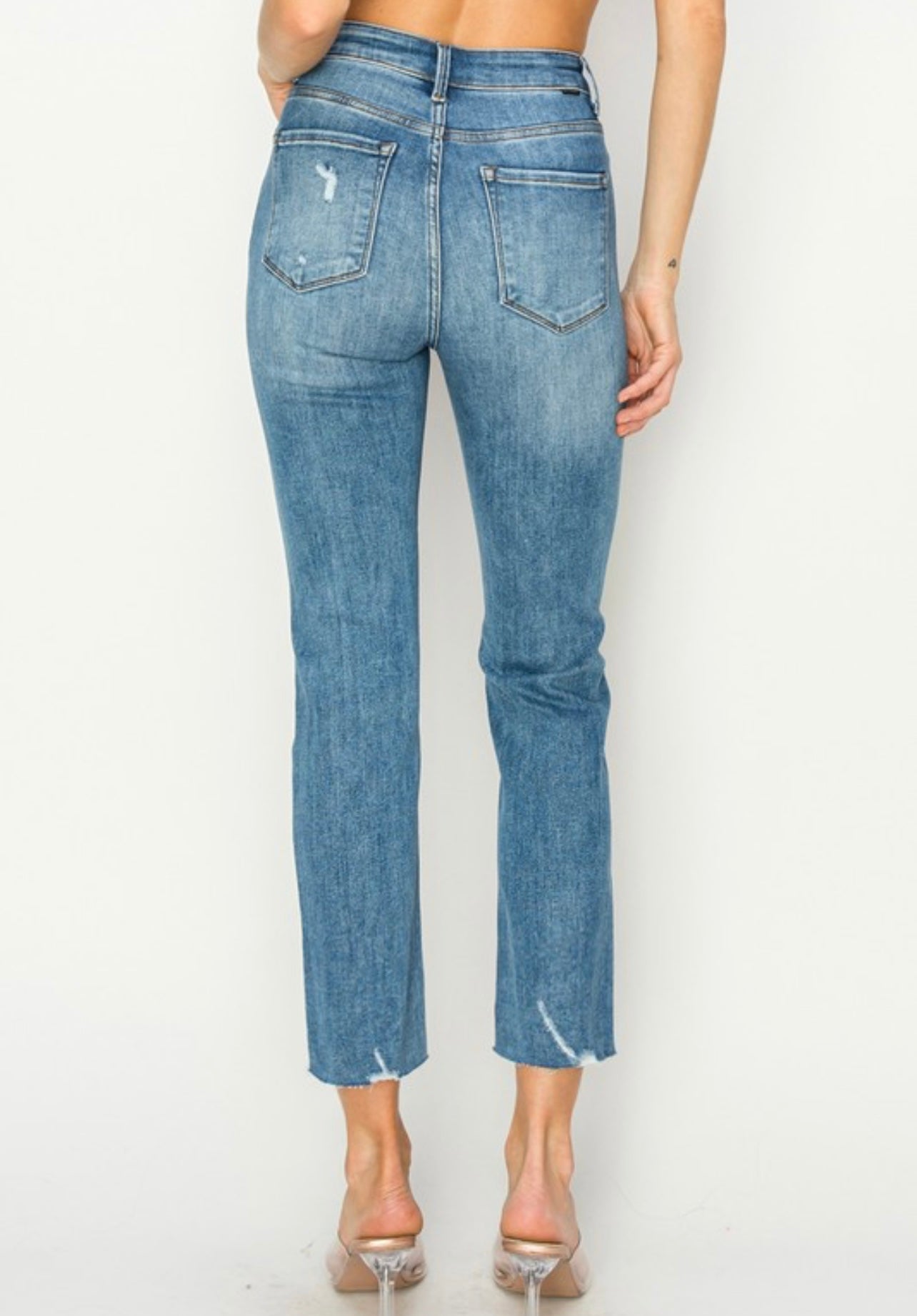 Risen High Rise Crop Slim Straight Jeans