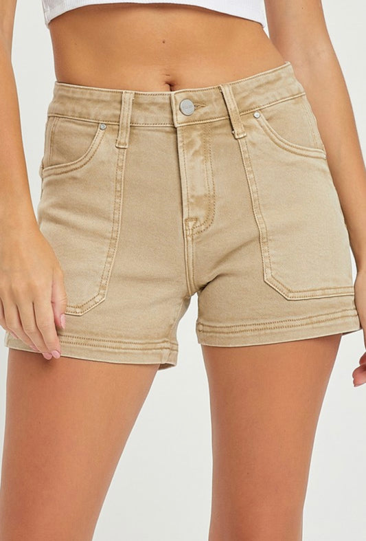 Risen Khaki Mid Rise Shorts