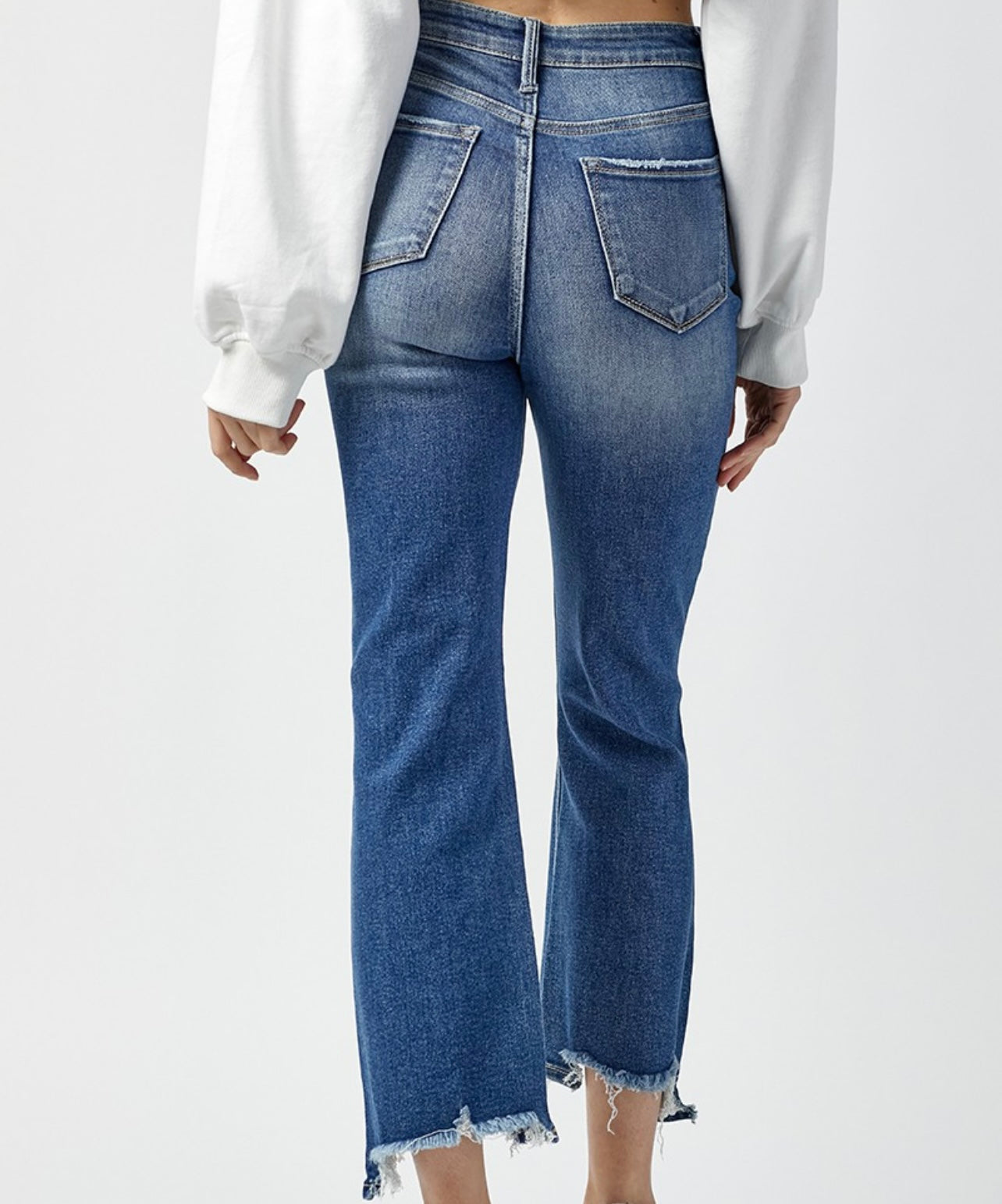 Risen Crop High Rise Raw Hem Jeans