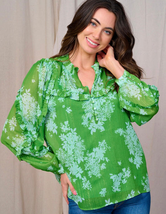 Adelia Green Floral Blouse