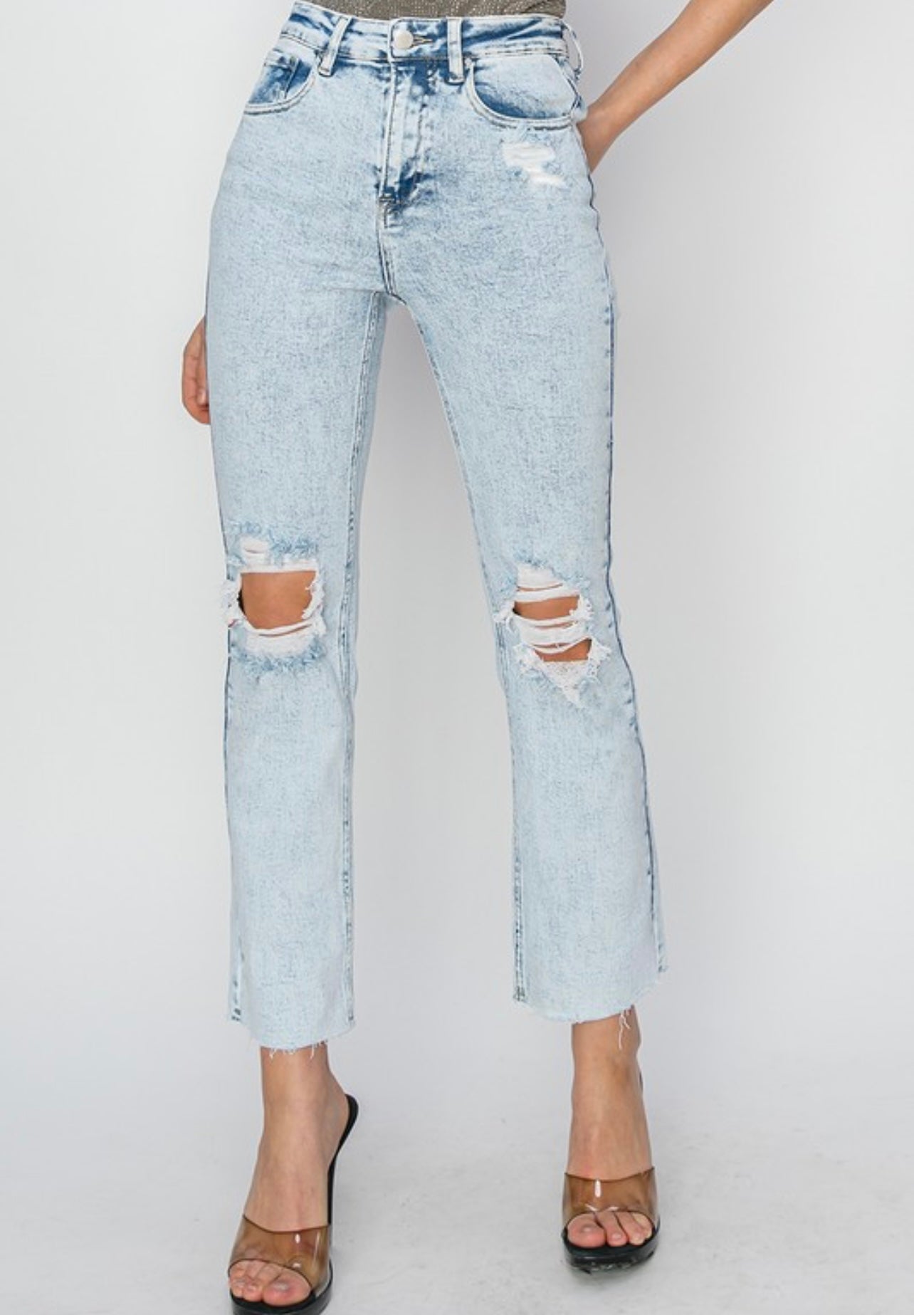 Risen Acid Wash High Rise Crop Straight Jeans