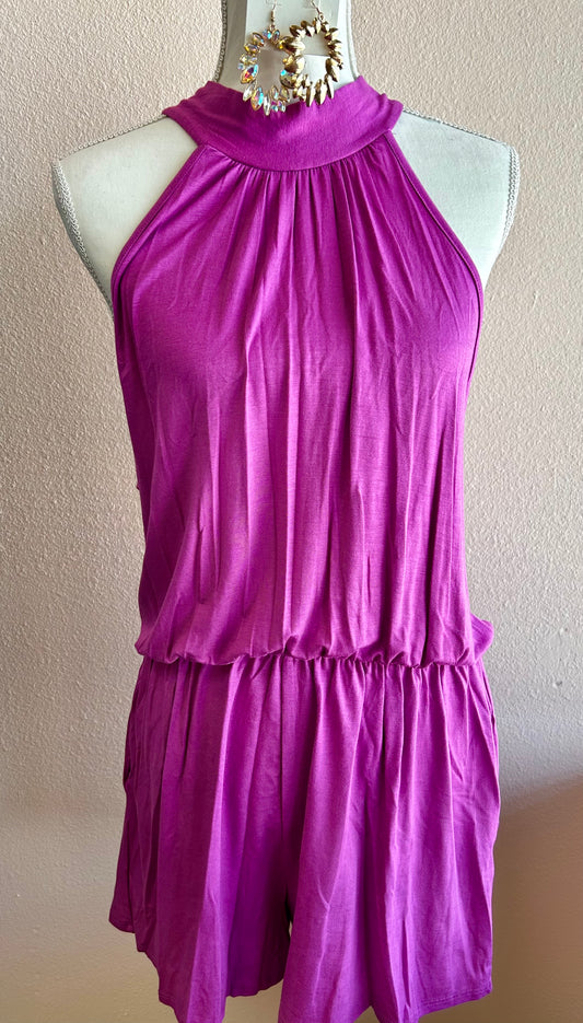 Jasmine Halter Romper in Purple