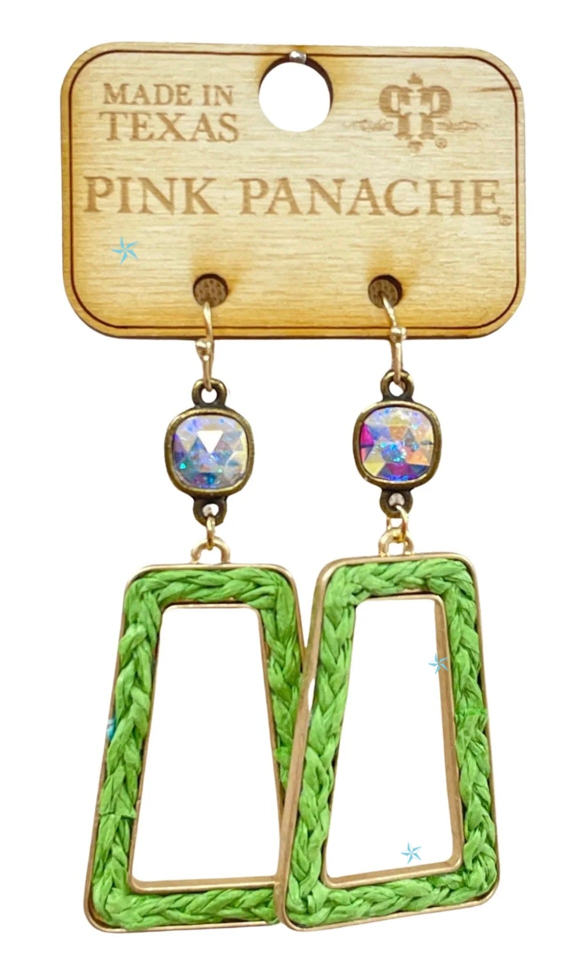 Pink Panache Green Rectangle Earrings