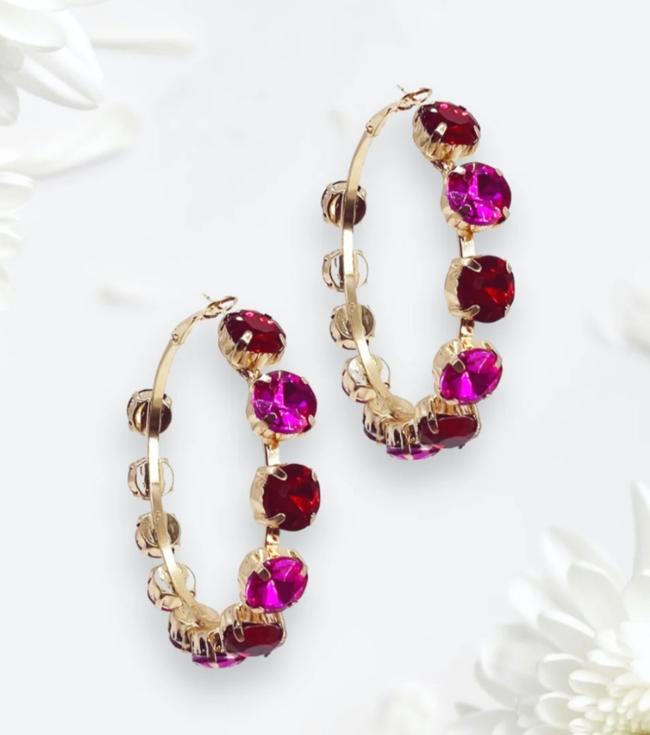 Red & Pink Gemstone Hoop Earrings