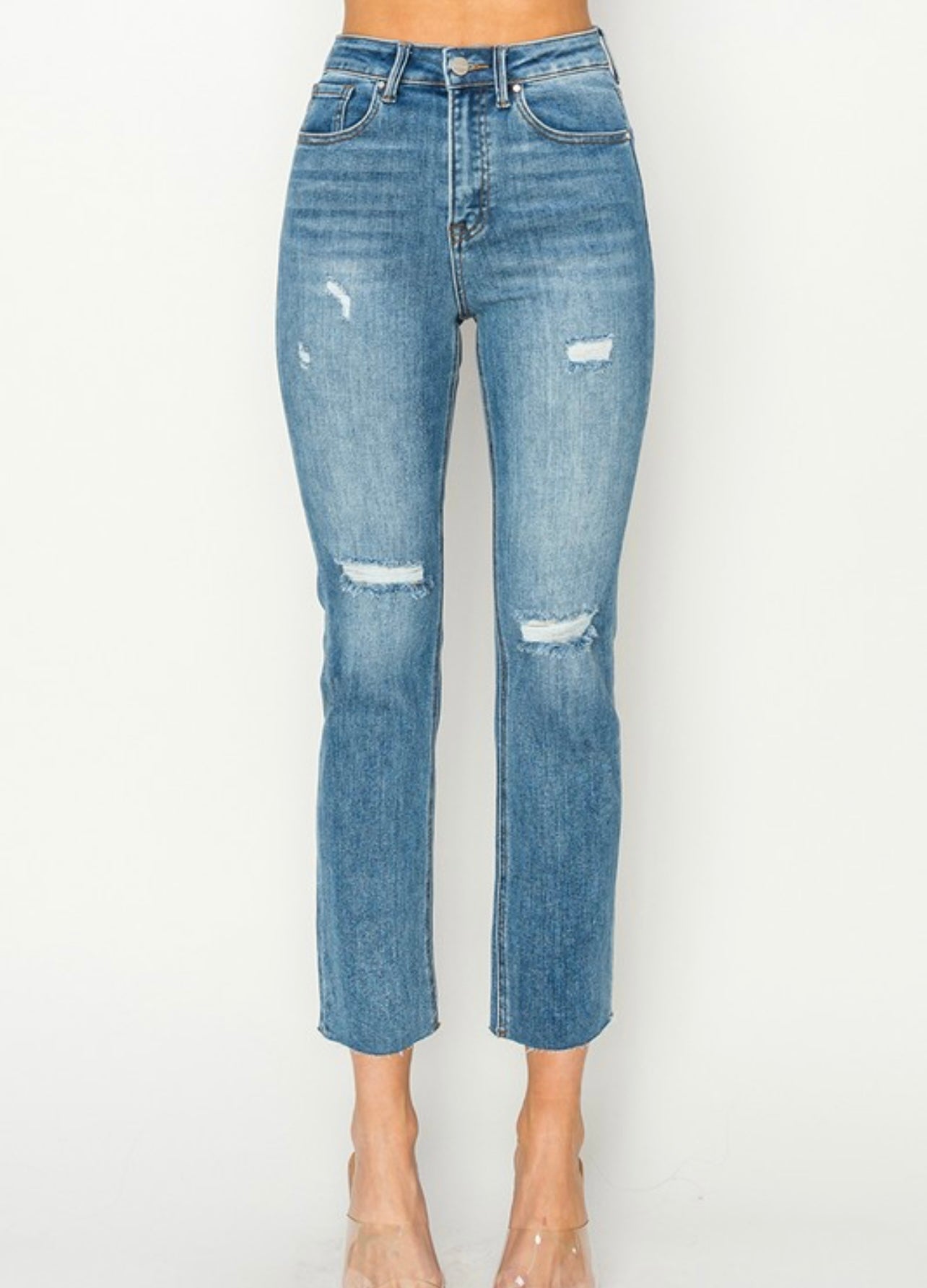 Risen High Rise Crop Slim Straight Jeans