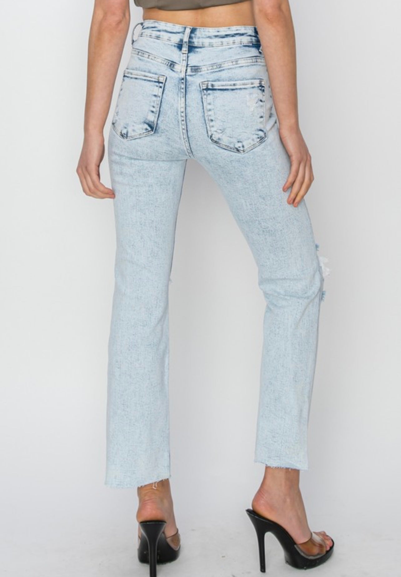 Risen Acid Wash High Rise Crop Straight Jeans