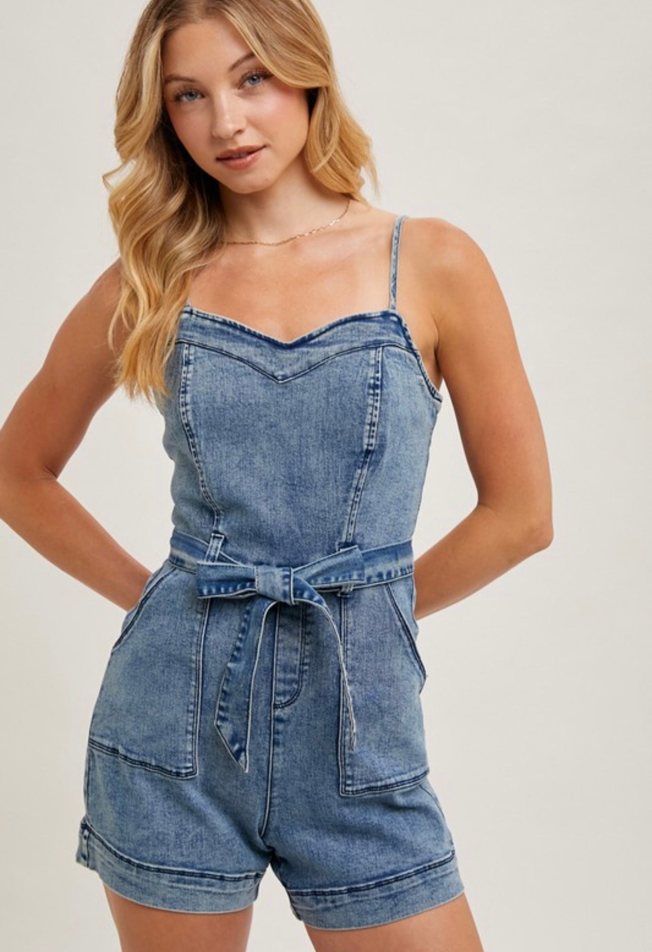 Brielle Belted Denim Romper