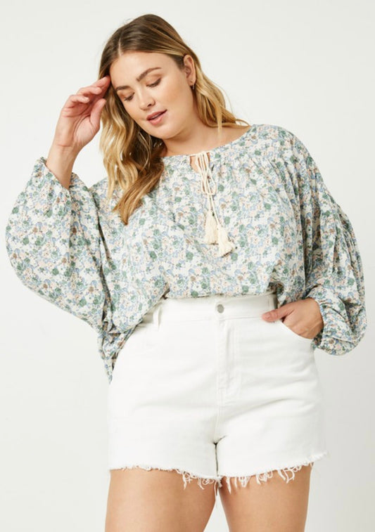 Sage Floral Blouse (plus size)