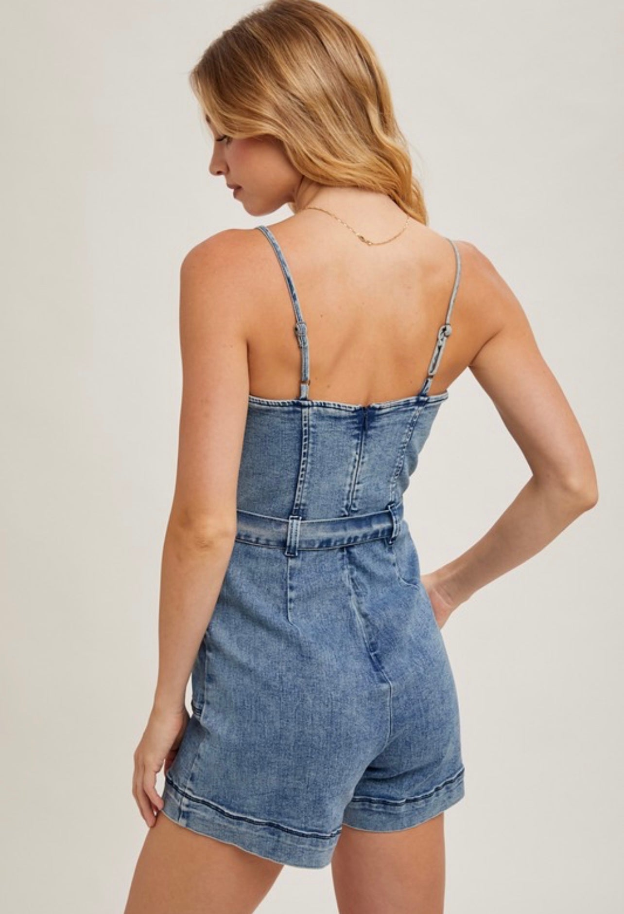 Brielle Belted Denim Romper