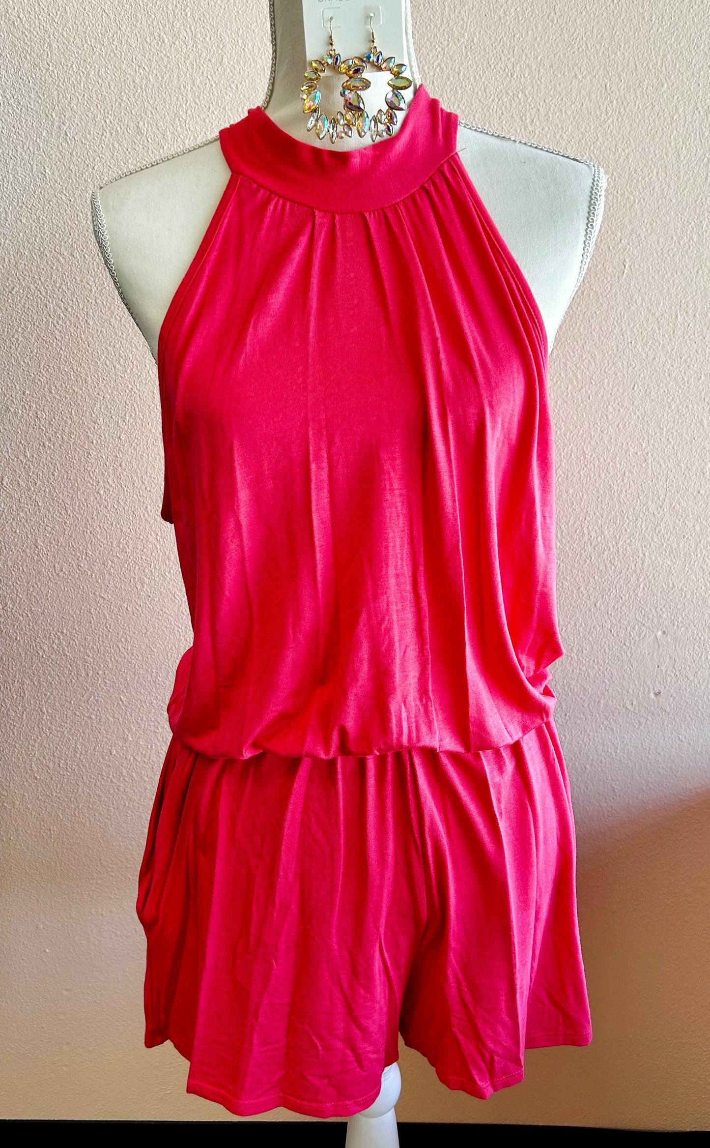 Jasmine Halter Romper in Coral