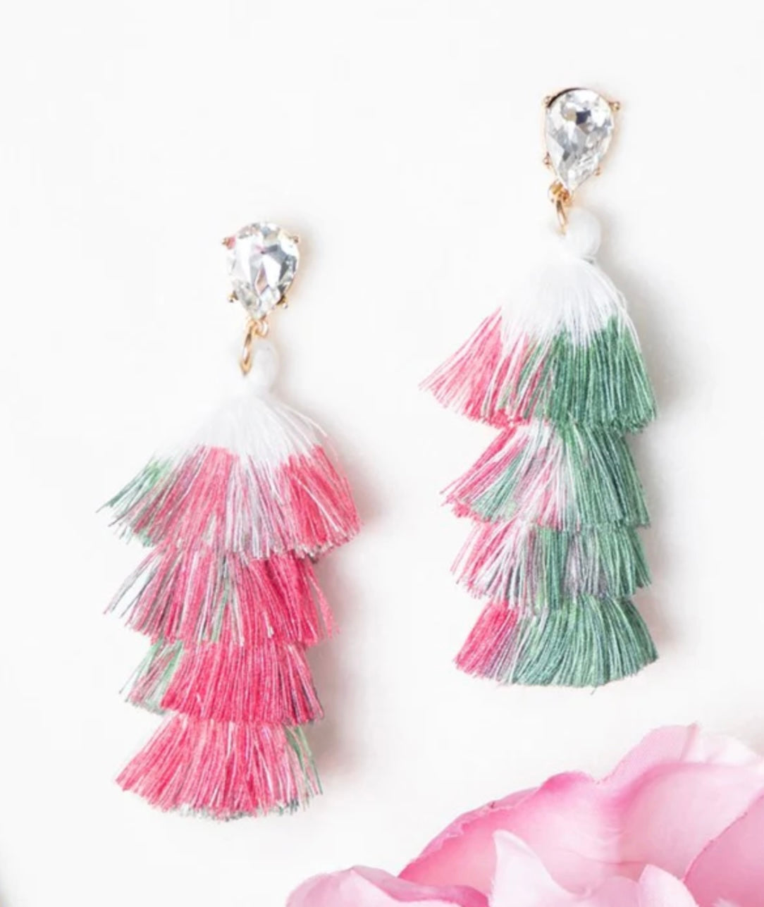 Pink/Green Tassel Earrings