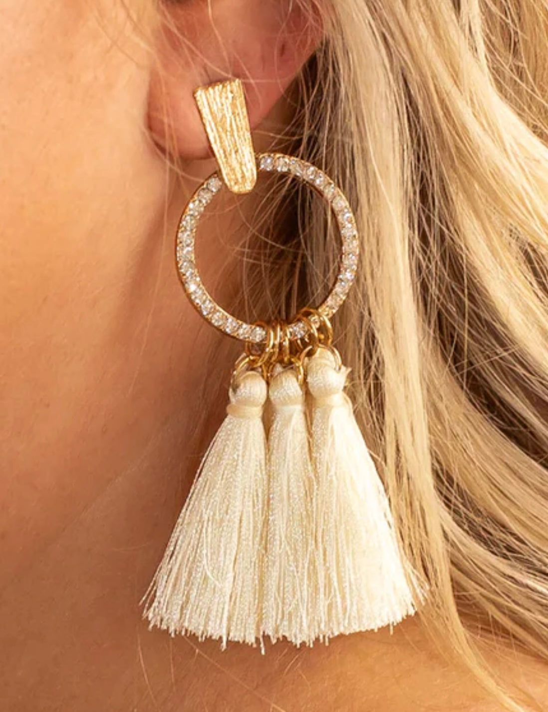 Spring Blossom Beige Tassel Earrings