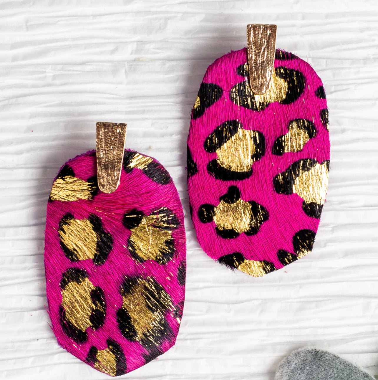 Oval Fuchsia Leopard Earrings